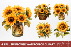Watercolor Fall Sunflower Watercolor Clipart Product Image 1