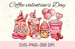 Coffee Valentine day Watercolor PNG ,SVG, love, sublimation Product Image 1