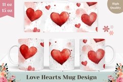Red Hearts Mug Design, Watercolor Love Hearts Mug Wrap Product Image 1