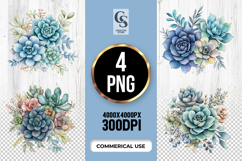 Watercolor Succulent Flower Clipart Sublimation PNG Product Image 1