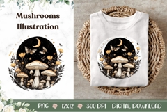 Celestial Mushrooms Illustration, Boho Night Moon PNG Product Image 1