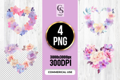 Watercolor Purple and Pink Floral Heart Wreath PNG Product Image 1