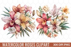 Watercolor Roses Clipart Bouquets, Watercolor Clipart Product Image 1