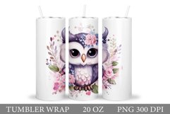 Cute Owl Tumbler Sublimation. Flowers Tumbler Design Product Image 1
