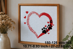 Cross stitch heart and paw pattern download file, pet lower Product Image 1
