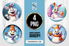 Cute Winter Bunny And Snowman Clipart Sublimation PNG Product Image 1