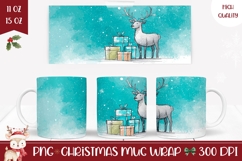 Cartoon Christmas Deer Mug Wrap, Christmas Animals Mug Product Image 1