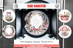 Car Coaster Pink Gingham Summer Product Image 1