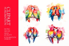 Watercolor parrot couple clipart png Product Image 1