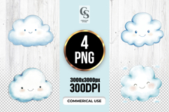 Cute Blue Clouds Clipart Sublimation PNG Product Image 1