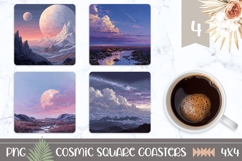 Cosmic Square Coasters, Space Square Coaster, Moon PNG Product Image 1