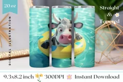 Funny Cow Tumbler Wrap Design, Summer Cow Sublimation Product Image 1