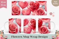 Watercolor Pink Roses Mug Sublimation, Love Heart Mug Wrap Product Image 1