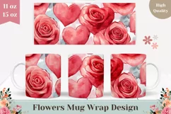 Watercolor Pink Roses Mug Sublimation, Love Heart Mug Wrap Product Image 1