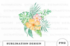 Watercolor Tropical Flowers Bouquet png Product Image 1