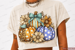 Blue Bow Pumpkin PNG | Leopard Polka Dot Fall Pumpkin Sublim Product Image 2