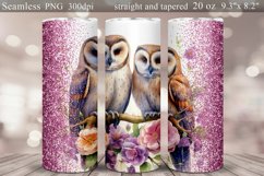 Owls Tumbler Sublimation | Pink Glitter Tumbler Wrap Product Image 1