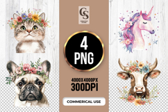 Floral Animal Portrait Clipart Sublimation PNG Product Image 1