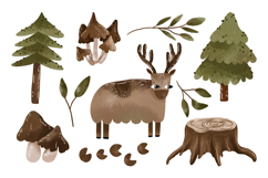 Forest Deer Animal and Nature. Hand Drawn Watercolor Cartoon Product Image 1