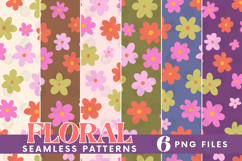 Retro Flowers Seamless Pattern Bundle Floral Png Sublimation Product Image 1