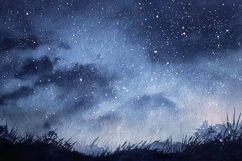 Starry Night Sky Watercolor - Dark Blue Celestial Art Product Image 1