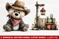 2 Whimsical Western Animal Clipart | Cute Cowboy Animals PNG Product Image 1
