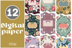 Floral Digital Paper with Labels Set Product Image 1
