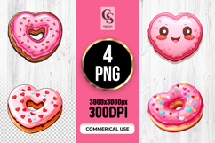 Cute Heart Donut Kawaii Dessert Clipart Sublimation PNG Product Image 1