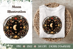 Floral Moon Illustration PNG, Boho Flowers Illustration Product Image 1