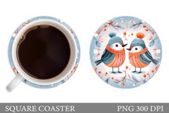 Winter Birds Round Coaster. Cute Birds Coaster Sublimation Product Image 1