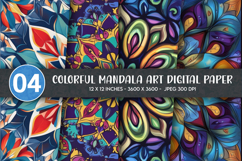 Colorful Mandala Art Digital Paper Product Image 1