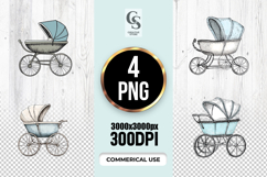 Vintage Blue Baby Carriage Clipart Sublimation PNG Product Image 1