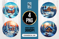 Snow Cabin Winter Landscape Clipart Sublimation PNG Product Image 1