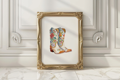 Watercolor Cowgirl Cowboy Boots Print Product Image 1