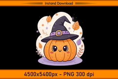 Kawaii Pumpkin Witch Hat Sublimation Design PNG Product Image 1