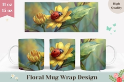 Floral Coffee Mug, Ladybug Mug Design, Flowers PNG Product Image 1