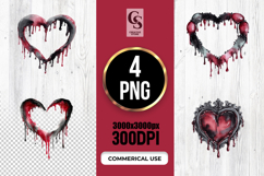 Dripping Gothic Heart Watercolor Clipart Sublimation PNG Product Image 1