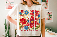 America Patriotic flowers PNG T-Shirt|4th of July PNG Sublim Product Image 1