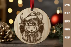 Highland Cow laser SVG PNG| Christmas Cutting Board Design Product Image 2