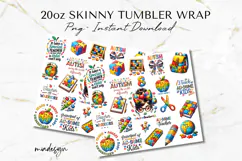 Autism Teacher 20 oz Tumbler Wrap PNG Sublimation Design Product Image 2