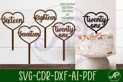 Heart number cake topper SVG laser cut 16 17 18 and 21 Product Image 1