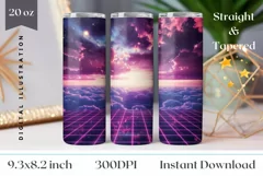 Retro Wave Tumbler Wrap, Neon Pink Tumbler Sublimation Product Image 1