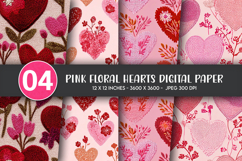 Pink Floral Hearts Digital Paper Product Image 1