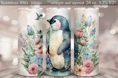 Watercolor Penguin and Flower Tumbler Sublimation Wrap Product Image 1