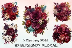 3d sublimation Burgundy Floral Bouquet Clipart Bundle, 3D Product Image 1