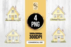 Yellow Cottage Watercolor Clipart PNG Product Image 1