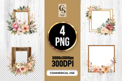Watercolor Floral Wooden Frame Clipart Sublimation PNG Product Image 1