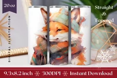 Christmas Tumbler Wrap PNG, Winter Fox Sublimation Tumbler Product Image 1