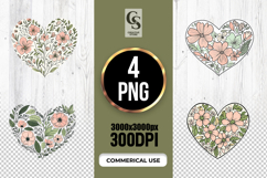 Soft Botanical Floral Heart Clipart Sublimation PNG Product Image 1