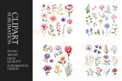 Watercolor floral clipart sublimation png Product Image 1